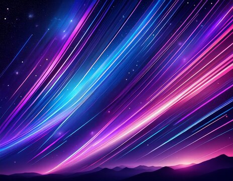 abstract diagonal lines of vibrant purple and blue with a starry background