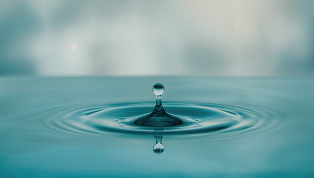 A droplet falling into blue water, observing fluid dynamics