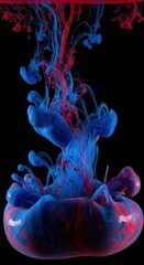Crimson and Azure Hues Swirl in Liquid Depths: An Abstract Underwater Dance