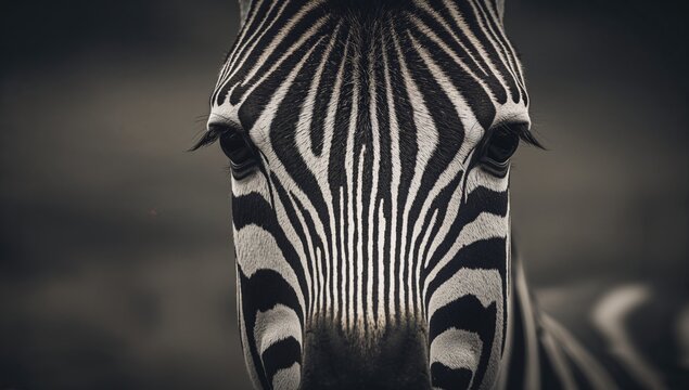 Close-up view of a zebra's head, emphasizing its distinctive patterns and textures, wildlife observation - Powered by Adobe