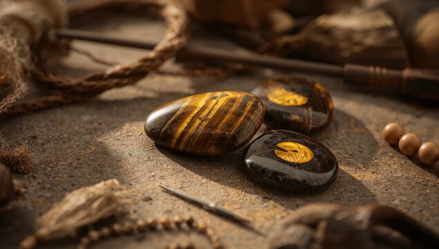 Tiger Eye Stones Prepared for Crafting Unique Jewelry Pieces, Creative Artistry