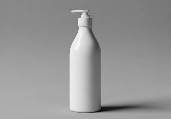 Clean White Plastic Pump Bottle for Personal Care Product Mockup on Grey Background