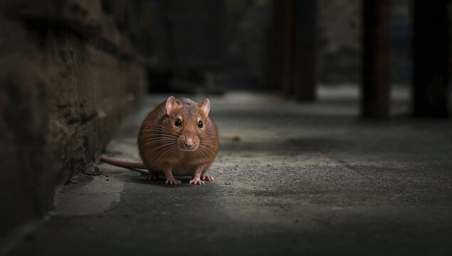 Brown rat on concrete surface, urban density