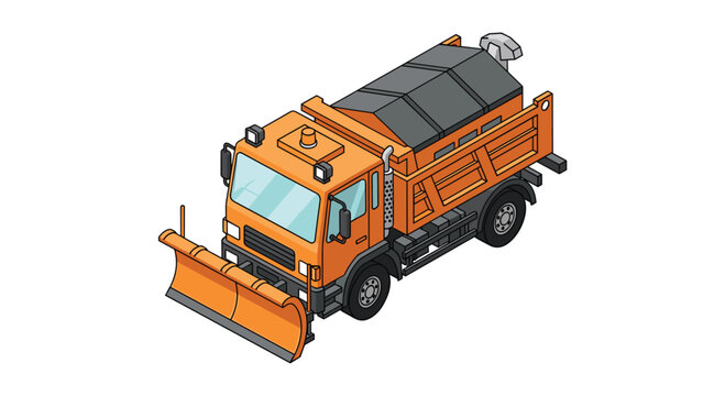 Isometric snowplow truck ready for winter maintenance, ensuring safe roads and efficient snow removal during cold weather season