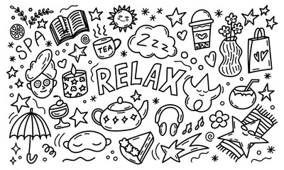 Relax themed doodle circle with spa and cozy elements