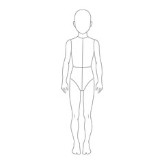 Toddler fashion design template featuring young boy body croquis in front view. Clean line art illustration perfect for toddler clothing designers, children's fashion sketching