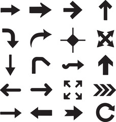 Collection of black arrow symbols and directional signs in a grid layout