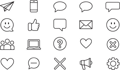 Collection of simple black and white communication and social media icons