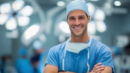 Radiant Surgeon: A confident surgeon beams with pride in the operating room, embodying expertise and care. Captured with professional skill.