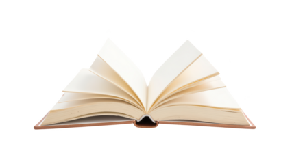 Open book with blank pages, showcasing its spine and pages fanned out, invites creativity and imagination