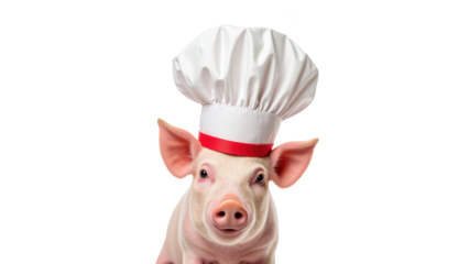 Cute pig wearing chef hat, showcasing playful and whimsical vibe. Perfect for culinary themes and animal illustrations