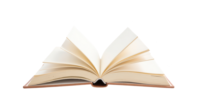 Open book with blank pages, showcasing its spine and pages fanned out, invites creativity and imagination