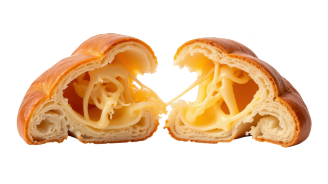 Delicious croissant with melted cheese filling, showcasing flaky texture and golden brown crust, perfect for breakfast or snack