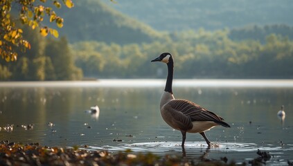 Canadian Goose in natural habitat, seasonal change