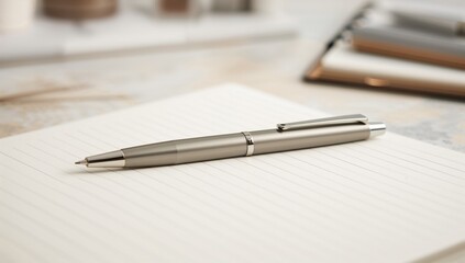 Fototapeta premium Pen resting on lined notebook page, ideal for writing in academic settings