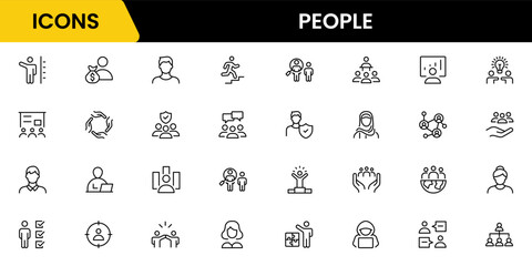 People icon set in flat style. Line icon set. Management line icons. Line Business People. Human resources. office management. Vector illustration.