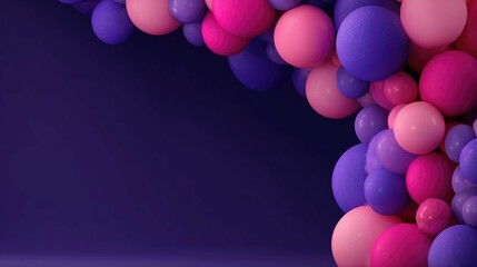 A cluster of colorful spheres in pinks and purples, set against a dark purple background
