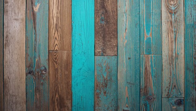Wooden wall texture featuring turquoise sections, ideal for background use in design projects
