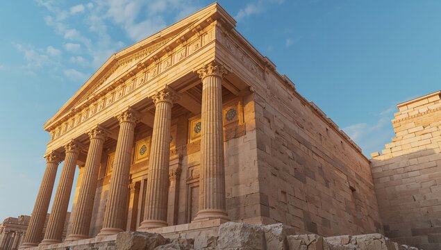 3D rendering of an ancient temple structure, architectural design study,