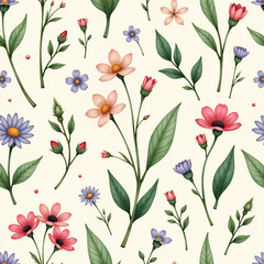 Enchanted Meadow Bloom Seamless Pattern - Vintage Botanical Wallpaper