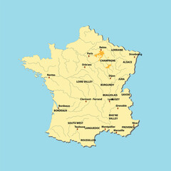 map region wine of  champagne