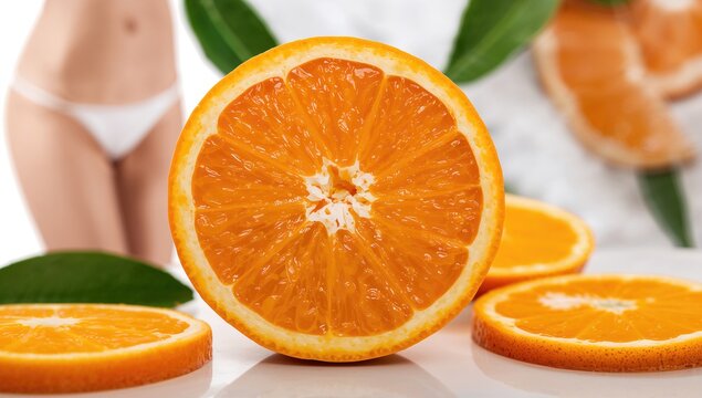 Close-up of orange texture under a microscope, revealing rough skin-like peel, potential insight for cellulite reduction