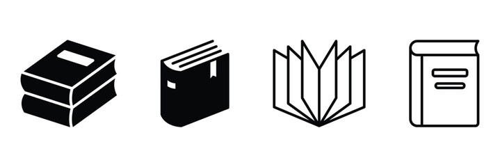 Open book icon design element suitable for website, print design or app. Book icon set. Line book icon. Library book symbol. Open and close textbook. Editable stroke. Vector illustration.