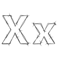 3D barbed wire typeface, capital and small letter X