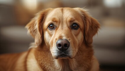 Fototapeta premium Close-up of a calm and adorable dog in an indoor setting, reflecting tranquility