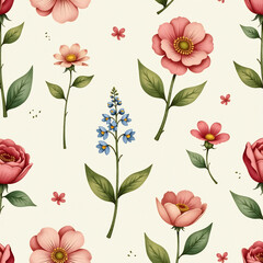 Vintage Charm Pastel Floral Seamless Wallpaper - Nostalgic Nursery Pattern