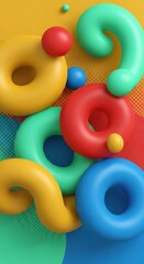 Vibrant 3D Render of Abstract Shapes on Dotted Background for Creative Design