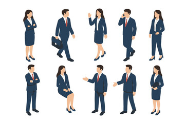 Fototapeta premium Diverse business professionals standing and walking in various isometric poses