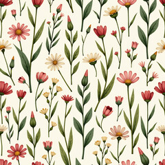 Meadow Bloom: Cottagecore Seamless Floral Design in Muted Earth Tones