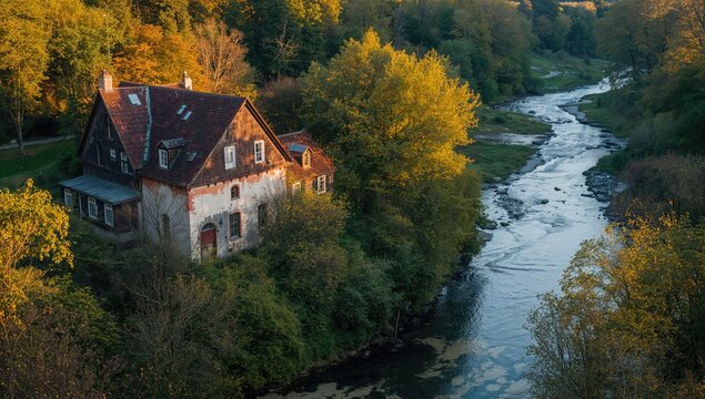 Old house with a river view, preservation