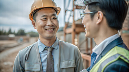 Chinese man smiling during employee onboarding at a construction site