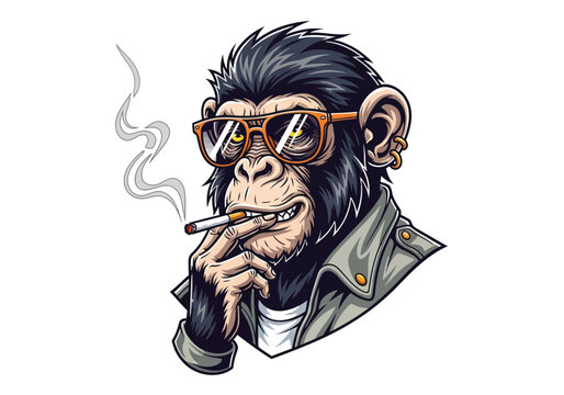 Cool chimpanzee smoking cigarette with sunglasses and jacket for edgy urban lifestyle design
