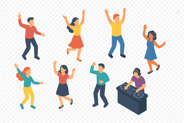 Diverse friends dancing at a lively party celebration with a DJ mixing music