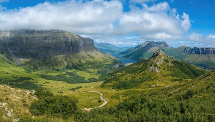 Naklejka premium Breathtaking Landscape at Quiraing, Isle of Skye's Premier Hiking Spot, natural beauty