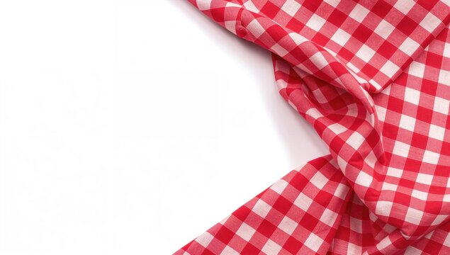 Red and white checkered fabric against a white background, ideal for text and layout