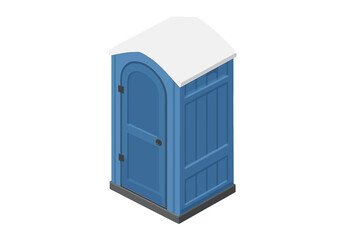 Blue portable chemical toilet cabin isometric view temporary sanitation facility