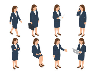 Obraz premium Isometric professional businesswoman characters in various poses for corporate concepts