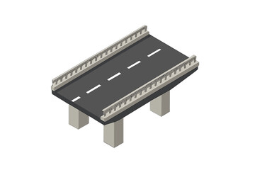 Isometric section of an elevated highway bridge with guardrails and support columns