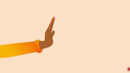Female Hand Blocking Flying Hearts. Rejection Concept Animation