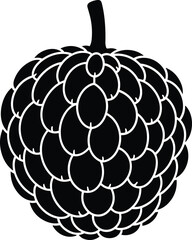 Black and white stylized illustration of a custard apple fruit graphic