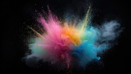 Obraz premium Colorful powder explosion on dark surface, vibrant texture for creative backgrounds