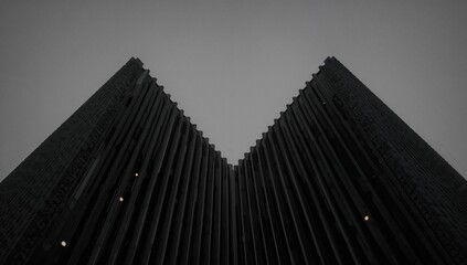Double exposure featuring a lattice ceiling illuminated by spotlights against a monochrome geometric backdrop with contemporary architectural or interior elements