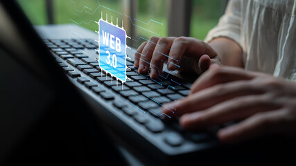 The hardware and processing technology behind Web 3.0. A concept of the computer chip and circuit board infrastructure that powers the new internet. Motif