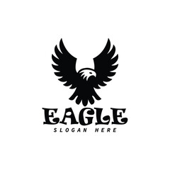 Obraz premium Traditional flying eagle mascot logo vector template , powerful raptor bird emblem with spread wings design , classic black eagle corporate identity icon , 