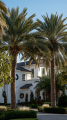 Fototapeta premium Symmetrical Christmas palm trees in Windermere, Florida