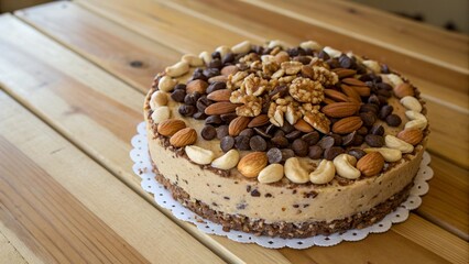 Nut and chocolate chip cake with a nutty crust